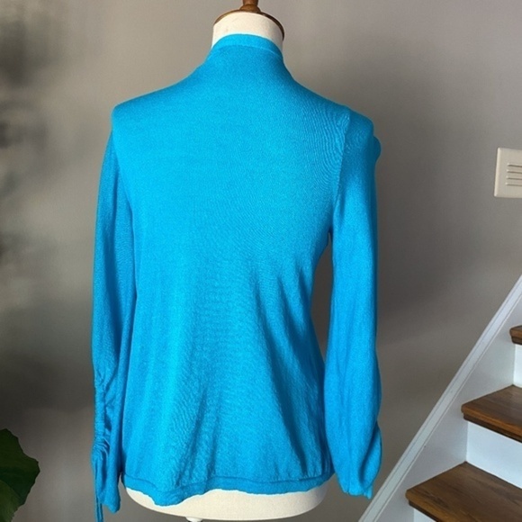 Chico's Blue Ruched Sleeve Open Cardigan small (0) - Picture 5 of 8